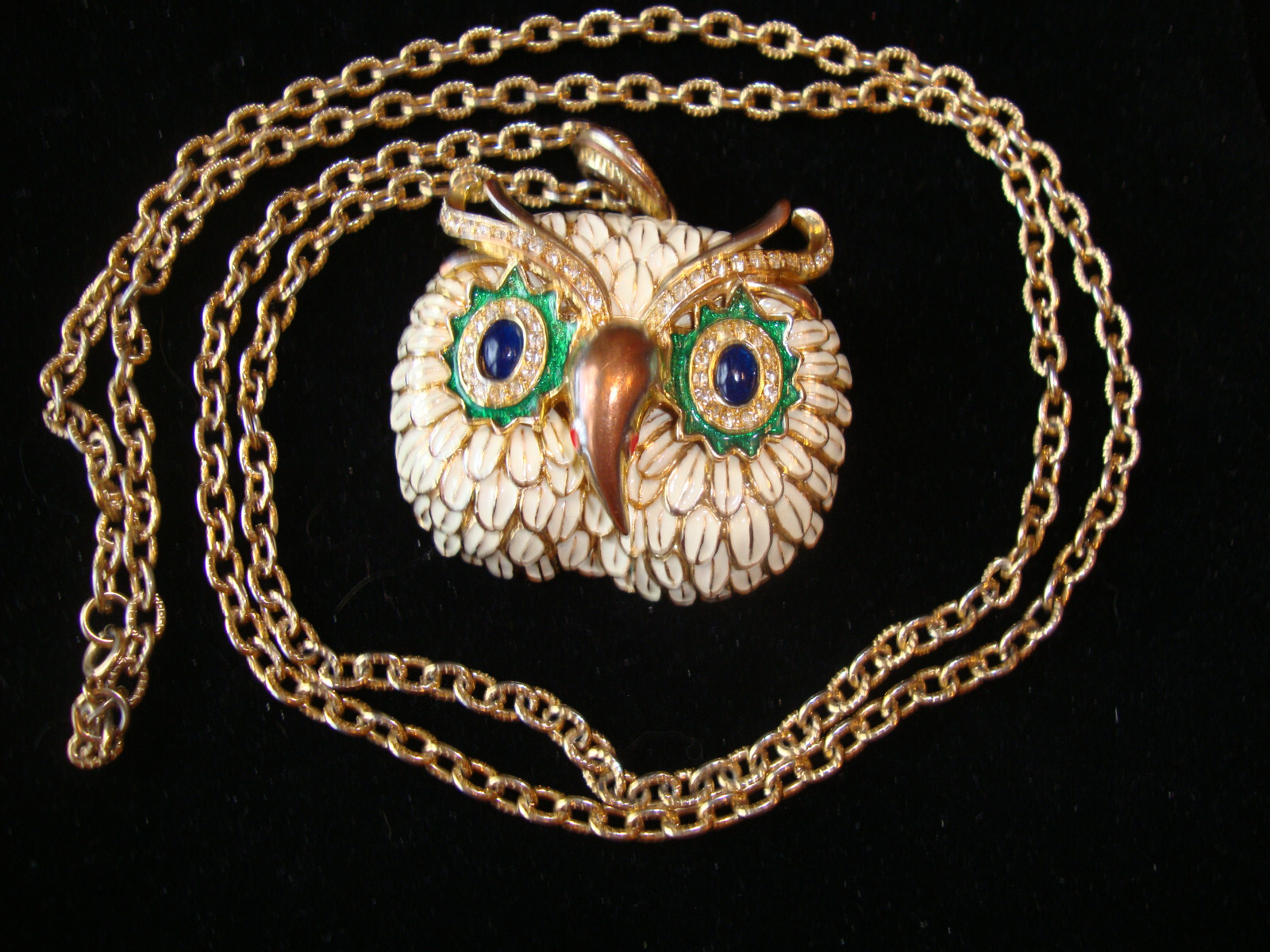 Vtg Signed KJL Kenneth Lane White Enamel Owl Head… - image 1