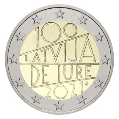 Latvia 2021 De Iure Jure Recognition 100 Years 2 Euro Coin. UNC From Bank Roll.
