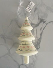 Holiday Lane Macy's Glass Cream Sliver Pink Tree Christmas Ornament 6" New