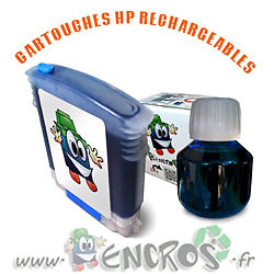 Kit cartouche rechargeable HP 88 cyan compatible OfficeJet avec encre de recharge 100ml