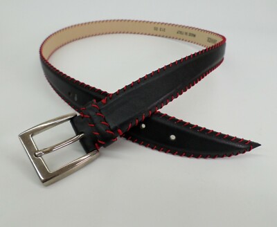 Tanner Leather Belt Medium 30 Stitched Edge Black Red 313 05  display picture 1