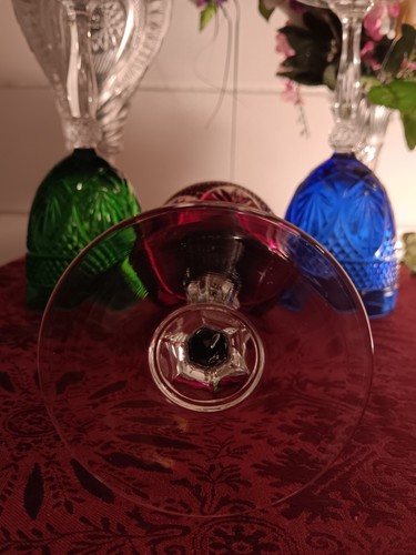 CRISTAL D'ARQUES DURAND ANTIQUE EMERALD, RUBY & SAPPHIRE WATER GOBLETS SET OF 3 - Picture 6 of 18