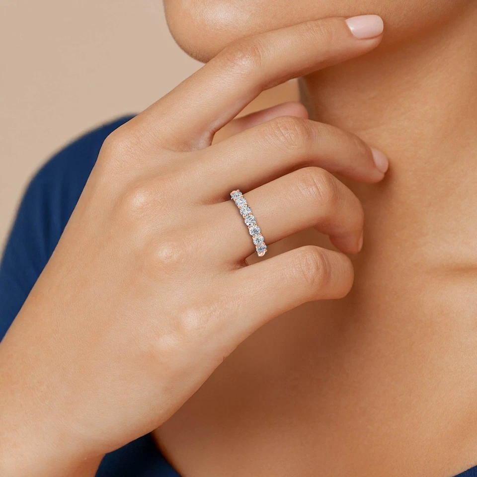 Round 7 Stone Lab Created Diamond Ring 14K Rose Gold Plated Ring - Image 2 of 4