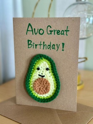 Handgemachte Geburtstagskarte-Avo tolles Geburtstag Avocado gehäkelt süß lustiges Design