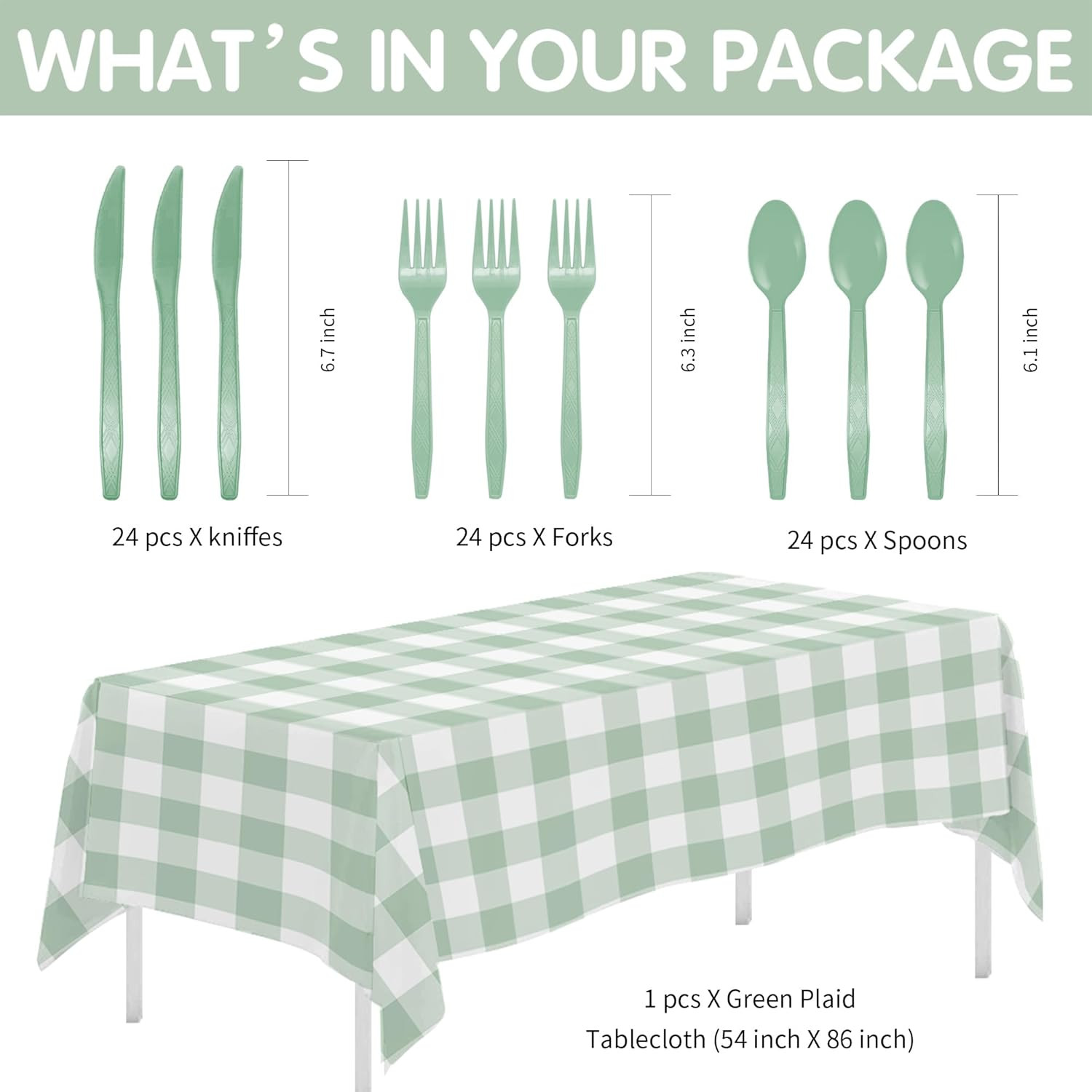 Sage Green Gingham Plates and Napkins Party Supplies, Green Checkered Disposa...