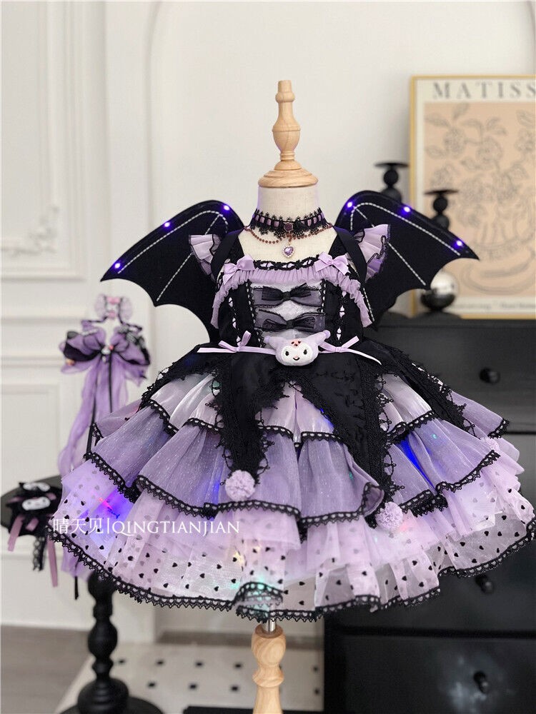 Cute Kuromi Girl Princess Dress Kawaii Kids Cosplay Costume Halloween Lace Dress Cute Kuromi Girl Princess Dress Kawaii Kids Cosplay Costume Halloween Lace Dress