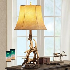 27.25'' Rustic Antler Table Lamps for Living Room with USB A  C Charging Por...