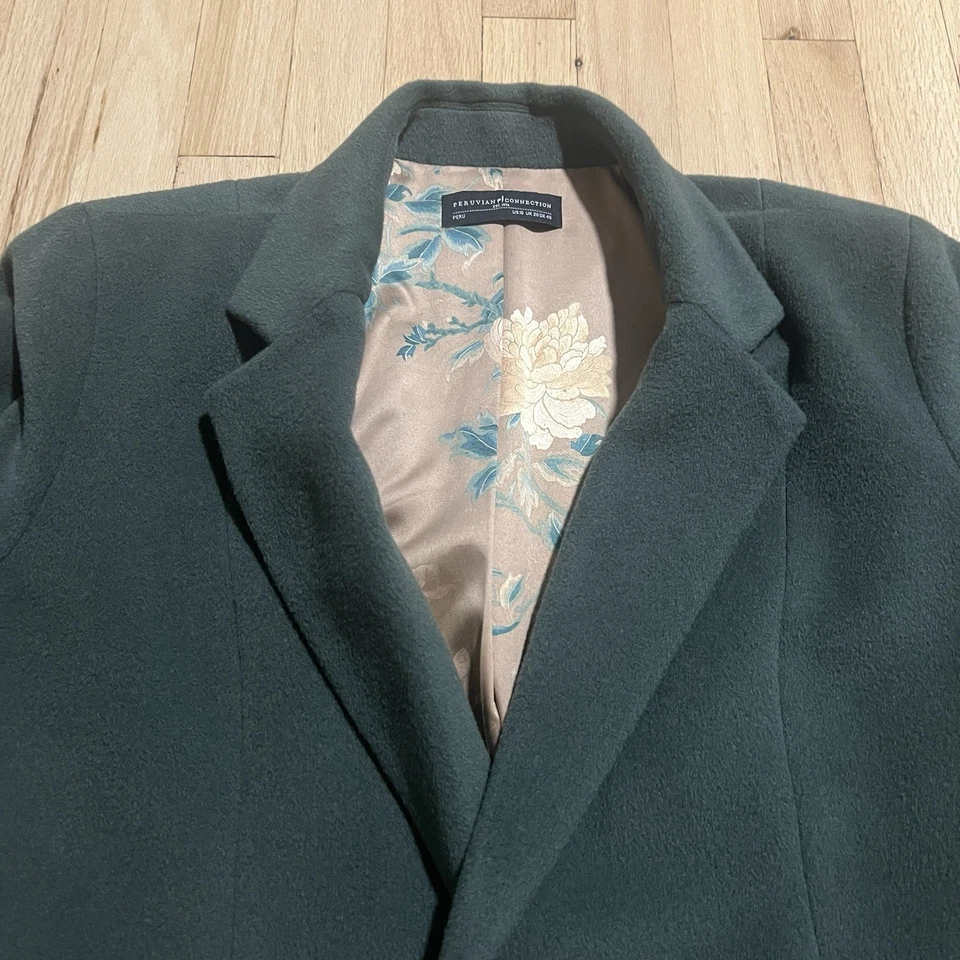 Peruvian Connection Decades Alpaca Wool Long Button Coat Women 16 Green Gold - Image 2 of 4