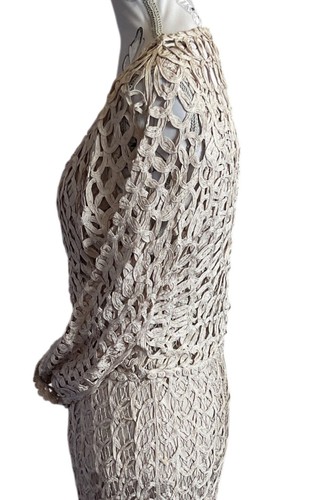 Beige Crochet uk 12 Gina Bacconi Sleeveless Dress with Bolero - #03 - Picture 8 of 14