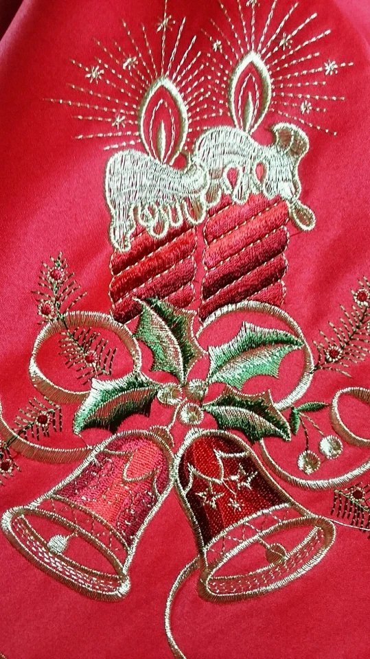 88" Square Red Christmas Holiday Candle Embroidery Tablecloth Elegantlinen - Image 2 of 4