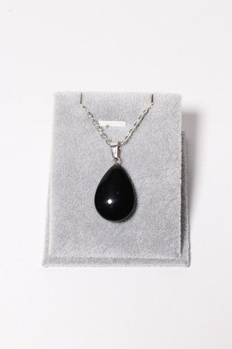 Cadena Plateada colgante Lagrima piedra de obsidiana Curación Chapada En Plata - Imagen 4 de 5