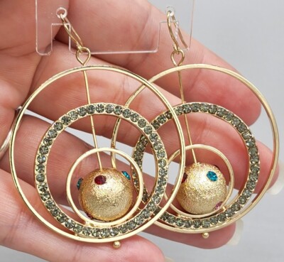 Thalia Sodi Crystal Pave Gold Tone Orbital Rings Drop Dangle Earrings