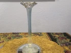 VTG.  10" Murano Swirl LT. Blue, Pale Yellow Glass Vase, Flower Petal Top Gold