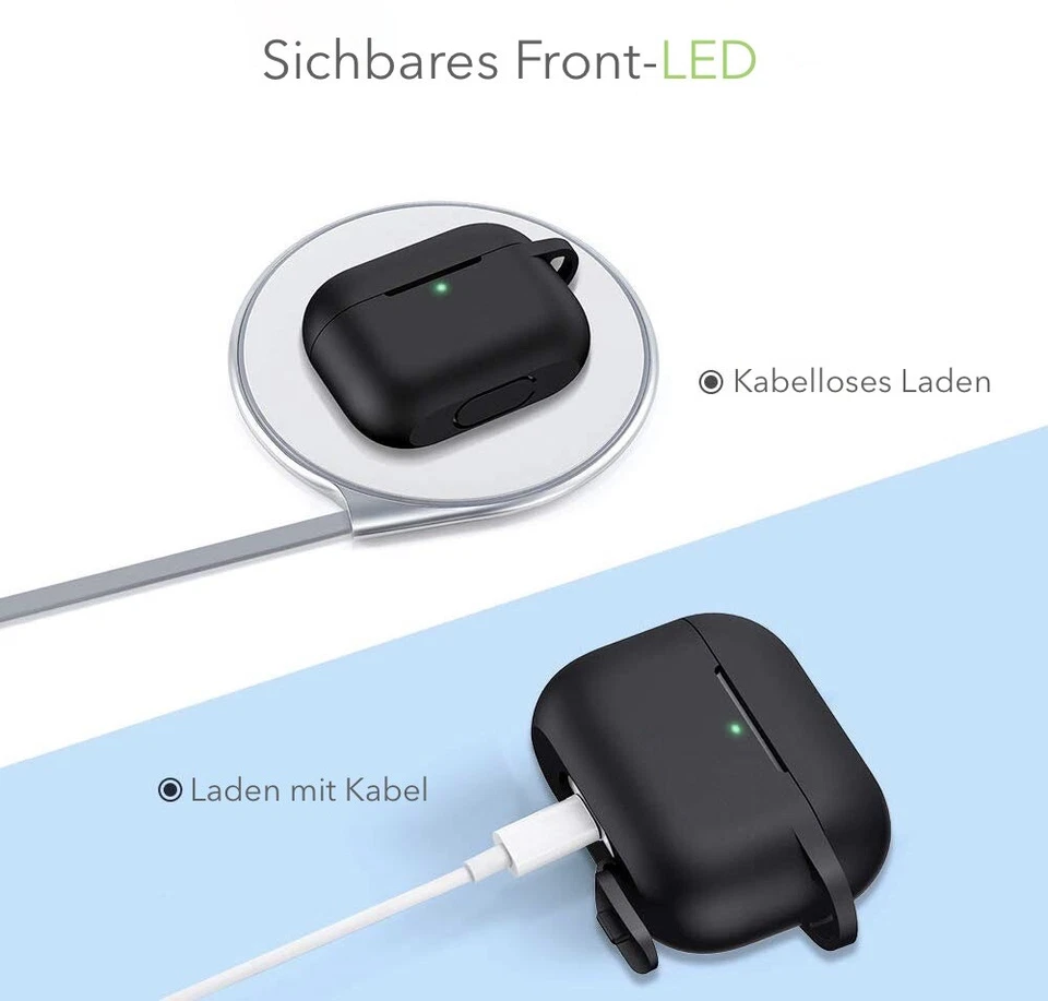 Avana Apple Airpods 3ème Génération Housse En Silicone Étui Sac Noir - Photo 3/4