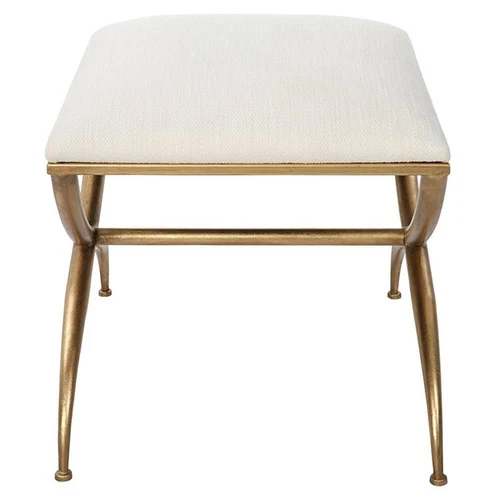 Uttermost Crossing Contemporary Iron and Fabric Small Bench in White/Gold - Picture 4 of 6