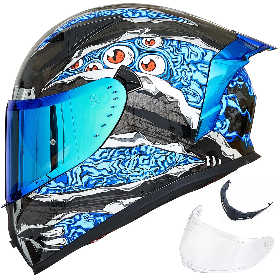 ILM Motorcycle Helmet Full Face with Mirrored&Clear Visors+2 Fins DOT Approved Foto 3 de 4