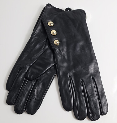 Michael Kors Damen Leder Fingerhandschuhe Handschuhe Schwarz