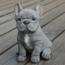Estatua de jardín de perro cachorro bulldog francés azul sentado realista escultura Frenchie