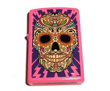 Zippo Sugar Skull with Lighting Bolts Pink Matte Lighter New 2017