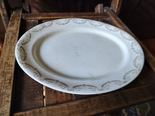 Antique 1800s Knowles Serving Platter Semi Vitreous Porcelain White Gold Ribbon - Picture 17 of 19