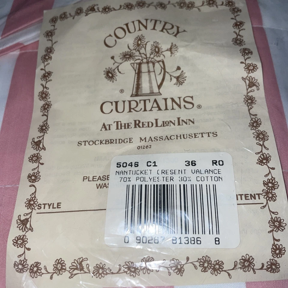 2 CORTINAS COUNTRYS Nantucket Cenefa Rosa Blanco Rayas para Una Ventana Foto 3 de 3