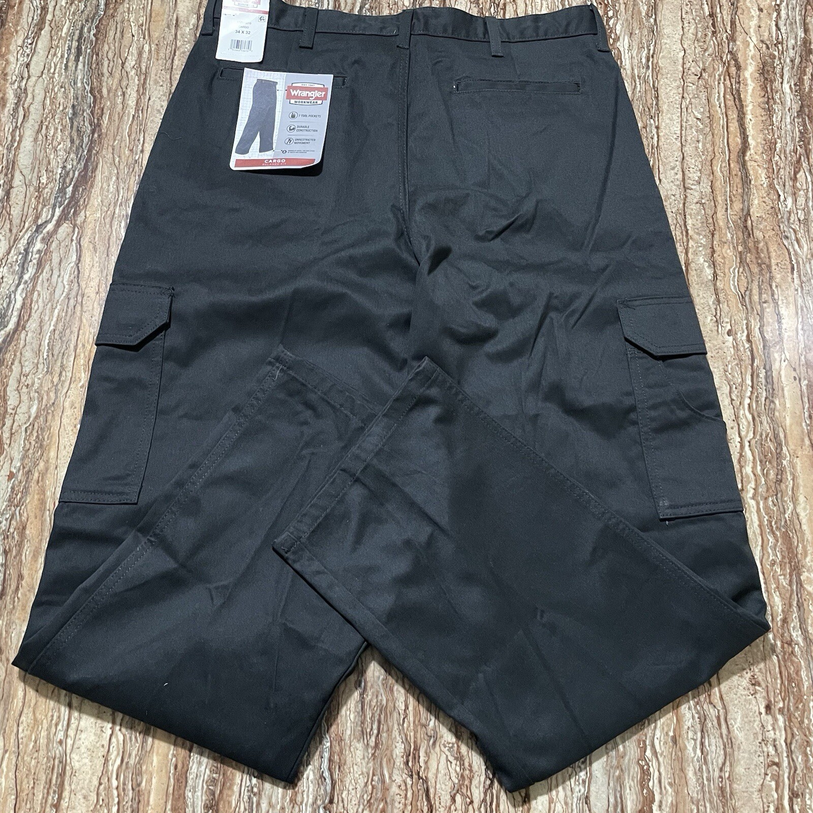 Men's Wrangler Black Cargo Work Pants 34x32 - Relaxed Fit image 5