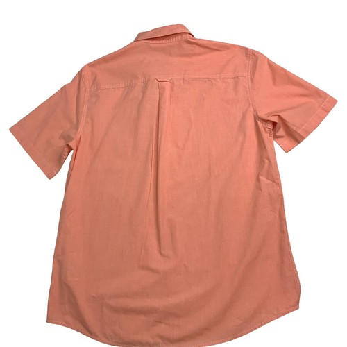 Chaps Easy Care Button Down Short Sleeve Shirt Orange Ivory Micro Check Size L - Picture 2 of 7