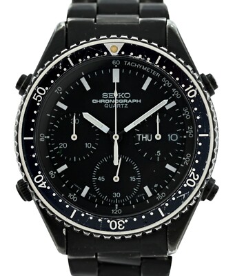 Seiko 37mm Men's Chronograph Black PVD Vintage Quartz Watch! Ref