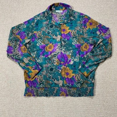 VINTAGE Alfred Dunner Bluse Damen Small 10 gemustert halber Knopf Gummibund