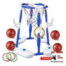 Pool Basketball Hoop, 2-in-1 Floating Basketball Hoop Ring Games 2-in-1 Blue