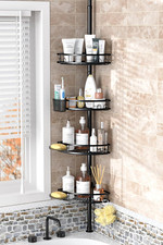 Adjustable Tension Pole Shower Caddy: Rustproof Corner Bathroom Organizer 4-Ti