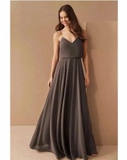 NWT Jenny Yoo Inesse Bridesmaid Dress Charcoal Luxe Chiffon Gray 10 Wedding