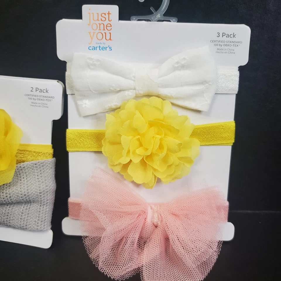 Carter's Just One You 2 Piece, 3 Pc Soft Baby Headbands ~ Yellow Flowers, Bows - Image 3 of 4