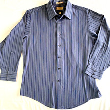 Van Heusen Wrinkle Free Men's Long Sleeve Dress Shirt 17 32/33 Stripe Gray Blue