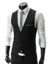 Image of Men's V-neck Slim Suit Vests British Business Three-Button Waistcoat Dress Gilet