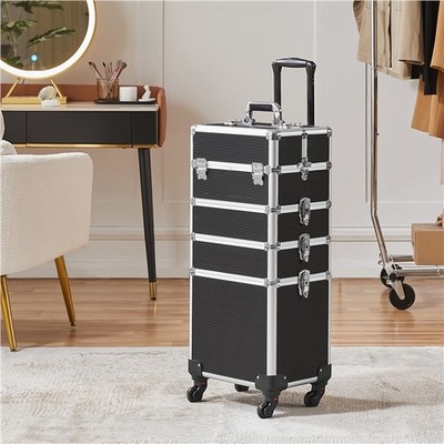 5-in-1 Professional Makeup Train Case Aluminum Cosmetic Case on Wheels, Used