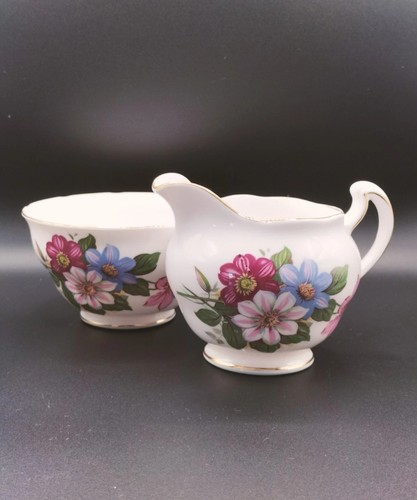 Royal Vale Vintage Floral Creamer and Sugar Bowl, Bone China