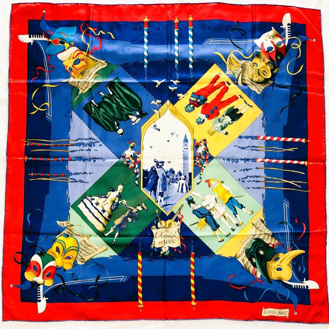 HERMES Carré 90 Silk Scarf Venice Carnival Festival Tag Auth Japan RIN