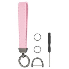 7" Leather Wristlet Keychain Car Key Chain Holder Black/Pink