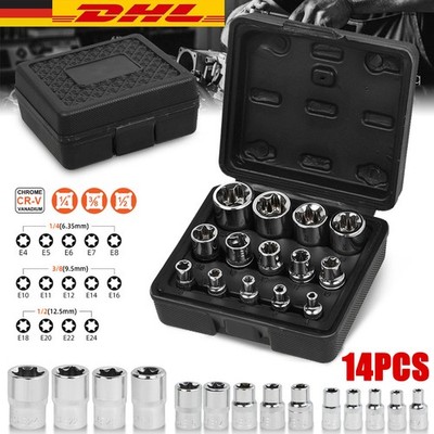 14x Torx Steckschlüssel Satz Stecknüsse Vielzahn 1/2'' 1/4'' 3/8'' Nuss Außen Nüsse