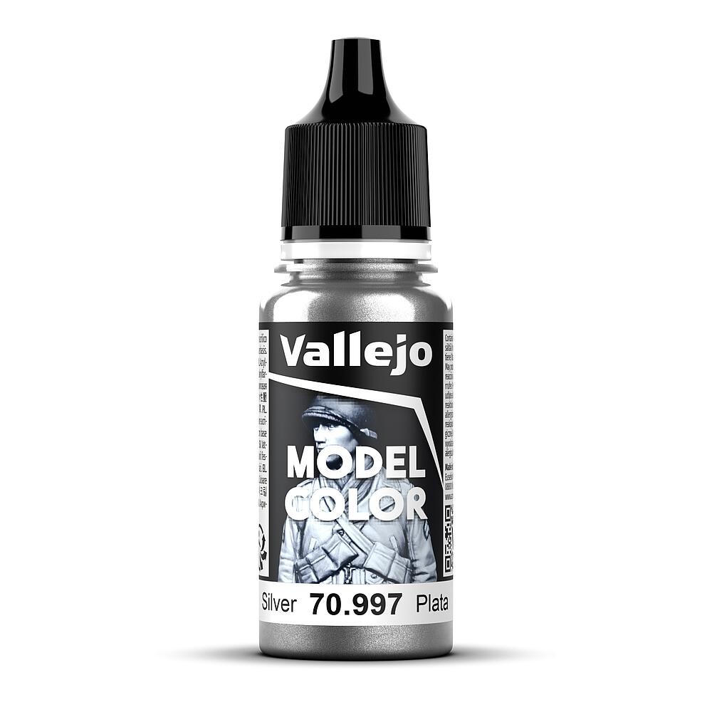 Vallejo Model Colour Silver Metallic Acrylic 17ml Dropper Bottle - 70.997 - Image 3