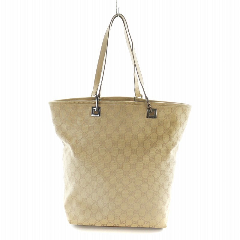 Authentic Gucci GG Canvas Tote Bag in Beige with All-Over Logo Pattern