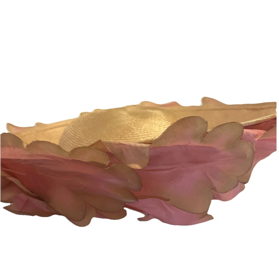 Vintage Mr John Classic Hat of New York & Paris Pink Petal Woven Straw 22” - Image 3 of 4