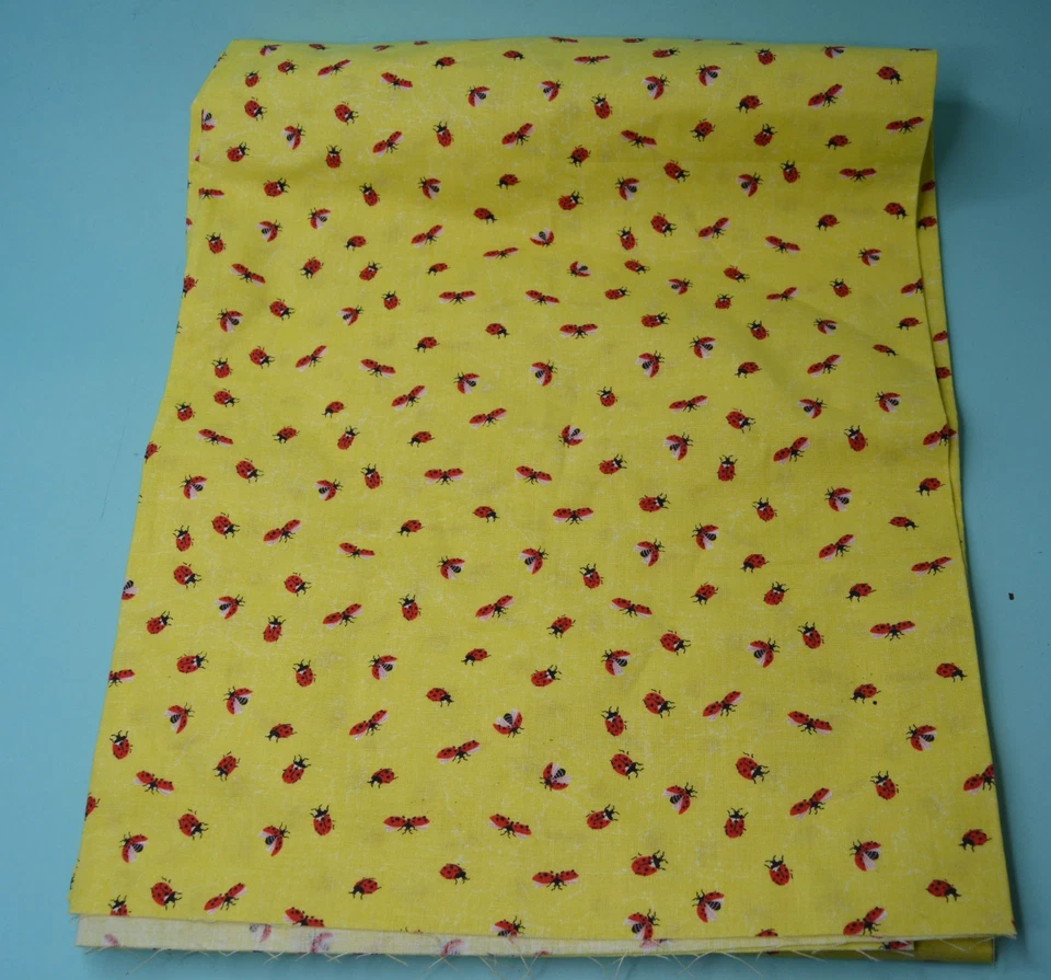 7/8ths of a yard ladybugs on yellow plus a hefty tail cotton fabric - Image 2 of 2