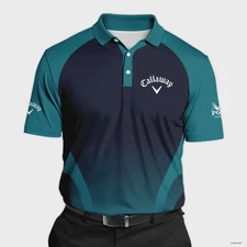 2025 PGAA CCallaway Golf Dark Cyan Very Dark Blue Golf Print Polo Shirt Men