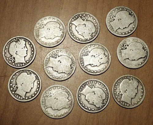 LOT OF 11 BARBER QUARTERS - 1897-O, 1898-P, 1898-O, 1899-P, 1899-O