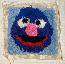 Vintage Handmade Elmo Latch Hook Rug Sesame Street 1970s 1980s