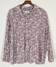 Pilcro Anthropologie Sasha Smocked Boyfriend Pink Floral Button Down Shirt 1X 