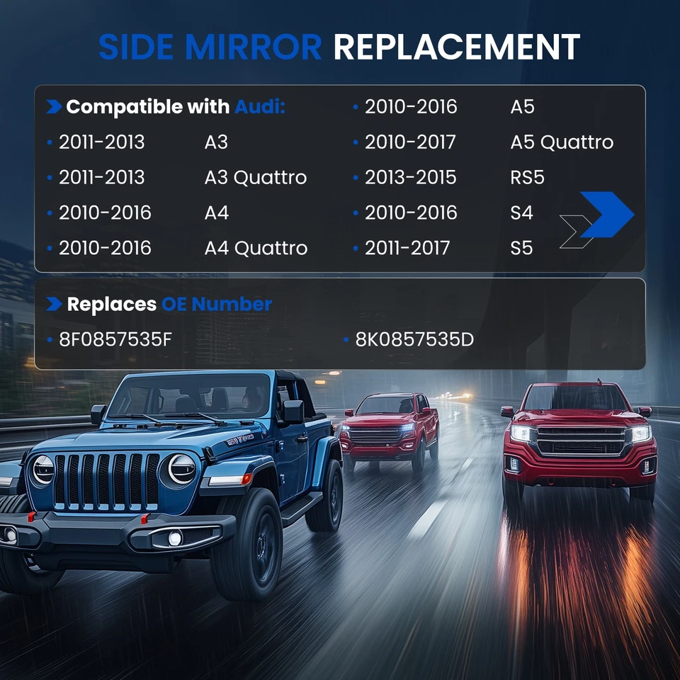 Espejo retrovisor lateral del conductor vidrio térmico LH 8K0857536JFat para 11-2013 AUDI A3 Quattro Foto 2 de 4