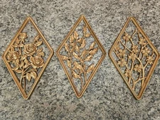 Lot Of 3 Syroco Vintage Wall Decor Mid Century Gold Tone Diamond Shape Ornate